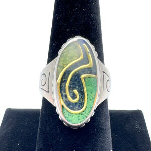 Carolyn Pollack Relios Sterling Silver Crushed Turquoise Inlay Ring Sz 9 12g